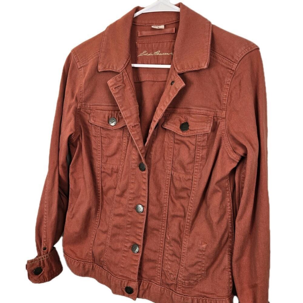Eddie Bauer Denim Jean Jacket MED Biker Grunge Trucker Punk Retro Rock 80s Rust